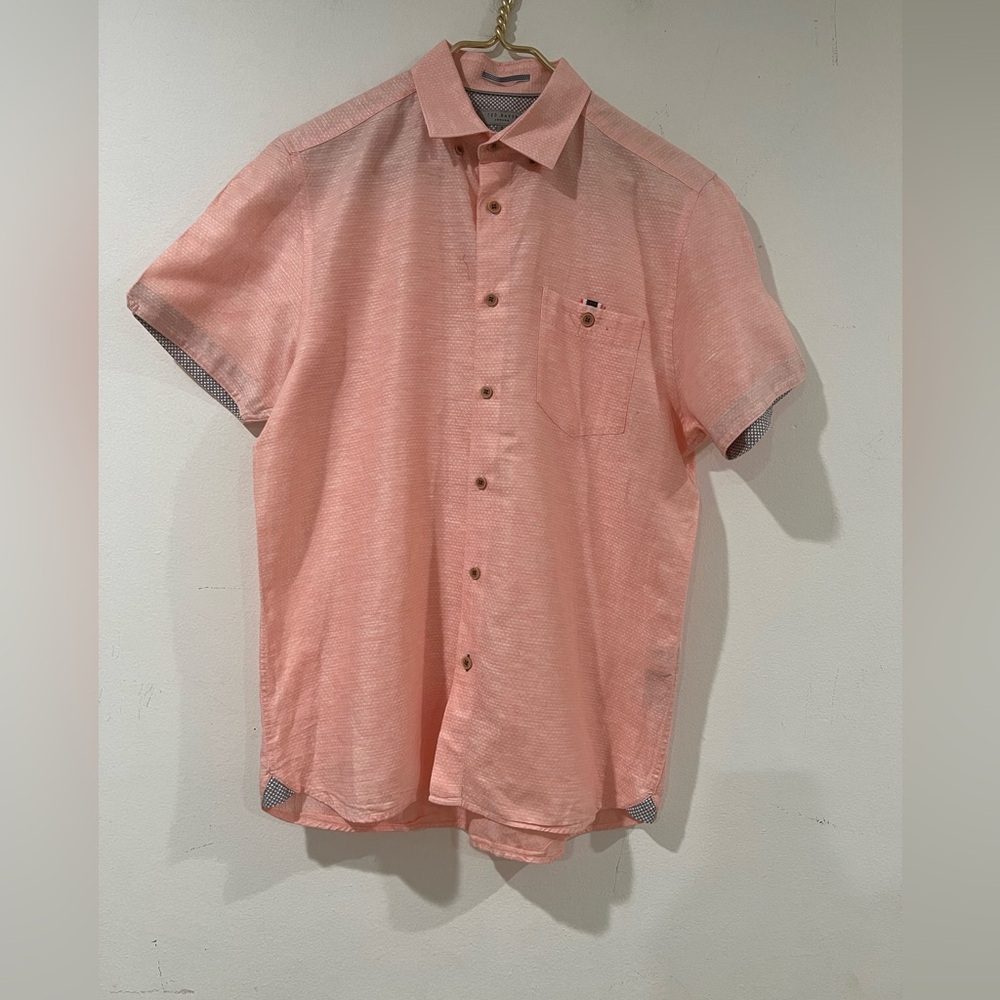 Ted Baker Salmon  Pink Casual Button Down Shirt pocket  Sz 3  Mediano  NWOT